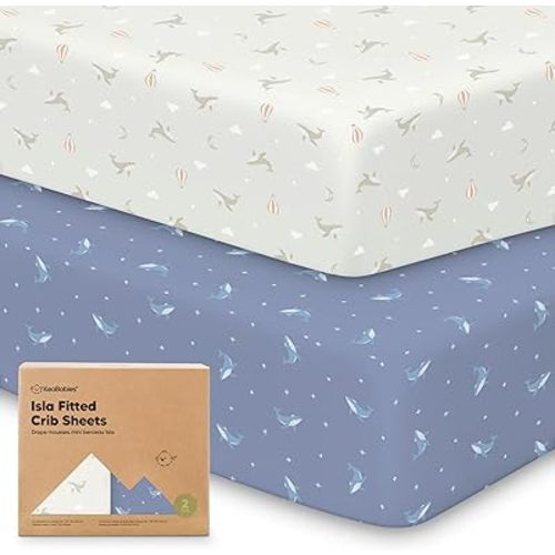 2-Pack Crib Sheets for Boys, Girls - Viscose Derived from Bamboo Fitted Crib Sheet, Baby Crib Sheets Neutral, Crib Mattress Sheet, Toddler Bed Sheets, Baby Sheets for Crib Fitted Sheets (Marine Muse)