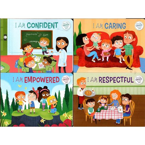 I am Confident, I am Caring, I am Empowered, I am Respectful, lift a flap Surprise on every page - Children's Board Book (Set of 4 Books)
