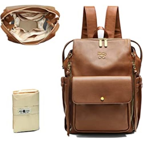 miss fong Diaper Bag Backpack Baby Diaper Bag for Girls and Boys, Leather Diaper Bag Backpack Diaper Bag Purse with 13 Pockets Diaper Bag Organizer,Changing Pad,Stroller Straps,4 Insulated Pockets