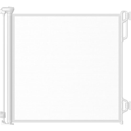 Spaceany Retractable Safety Baby Gate or Mesh Dog Gate,Durable Portable Mesh Retractable Gate,Easy to Use for Stairs, Doorways, Hallways, Indoor, Outdoor, 33.5" Tall, Extends to 55" Wide,White