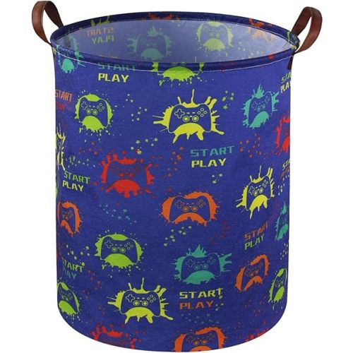 Large Storage Bins,Canvas Fabric Laundry Basket Collapsible Storage Baskets for Home,Office,Toy Organizer,Home Decor(Game)