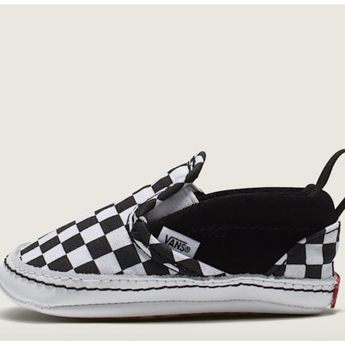 Infant Slip-On V Checkerboard Crib Shoe in Black / True White | V