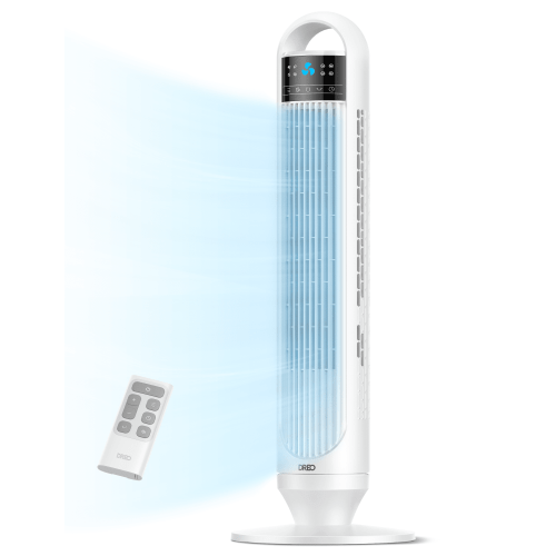 Dreo Tower Fans for Home, 32" Standing Floor Fan, 26 ft/s Bladeless Fan with Remote, 90° Oscillating, 3 Modes, 3 Speeds, LED Display, 8H Timer, Quiet Room Fan