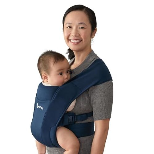 Ergobaby Embrace Newborn Baby Carrier for Infants 0-12 Months (7-25 lbs) - Ergonomic 2-Position Infant Carrier with Head and Neck Support, Hip-Healthy Positioning - Midnight Blue