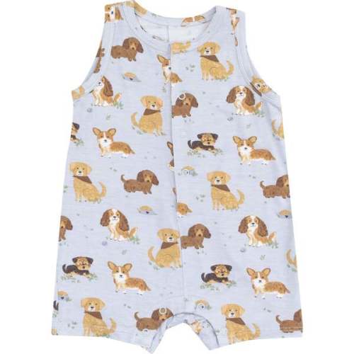 Sleeveless Shortie Romper, Best Friend Dogs Blue - Angel Dear | Maisonette