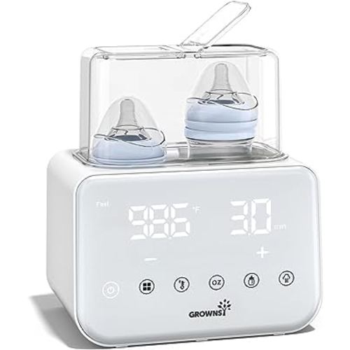 Baby Bottle Warmer, Grownsy 10-in-1 Fast Bottle Warmer Accurate Temp Control, with LCD Display, Timer, Defrost, Sterili-zing, Keep 24H, Double Bottle Warmer for Breastmilk& Formula, Heat Baby Food