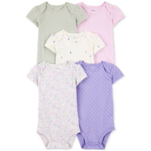 Baby Girls 5-Pk. Cotton Floral Polka-Dot Short-Sleeve Bodysuits