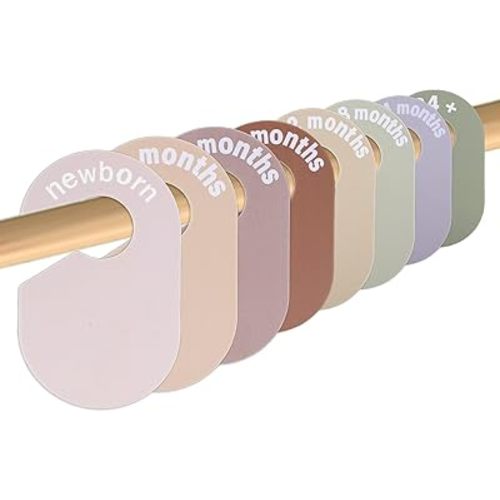 Xindojuz 8 Pack Baby Closet Dividers, Nursery Baby Clothes Organizer Toddler Hanger for 0-24 Months, Double-Sided Closet Size Markers, Newborn Clothing Organizer for Neutral Nursery Decor