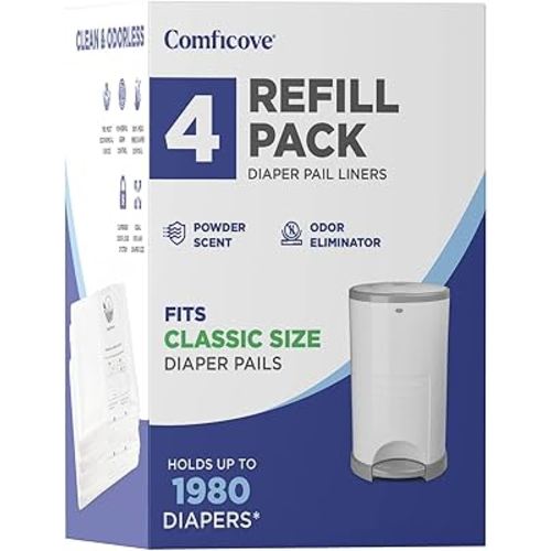 Comficove Refills Compatible with DEKOR CLASSIC Diaper Pails | 4 Pack | Extra Thick Diaper Pail Refill Liners | Fresh Scent | Easy to Replace and Dispose of Diaper Bag | Odorless Baby Diapers Disposal