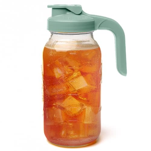 County Line Kitchen Glass Mason Jar Pitcher with Lid - Wide Mouth, 2 Quart (64 oz) - Heavy Duty, Leak Proof - Sun & Iced Tea Pitcher, Cold Brew Coffee, Breast Milk Storage, Water - Sage