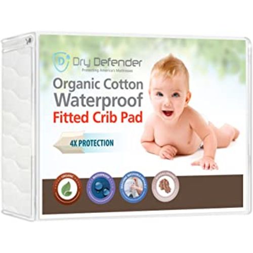 Organic Cotton Waterproof Fitted Crib Pad - Natural Baby Crib Mattress Cover & Protector - Unbleached, Non-Toxic & Hypoallergenic (28" x 52" x 7")