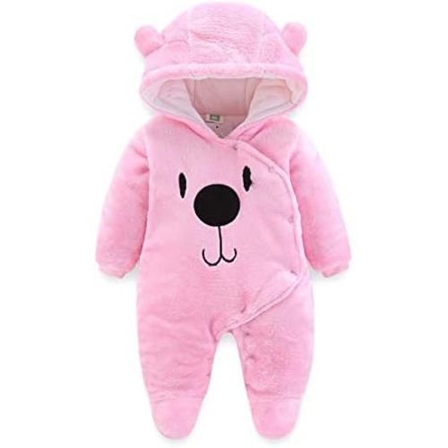 ALLAIBB Baby Newborn Snowsuit Winter Hooded Footie Fleece Jumpsuit for Infant Girls Boys