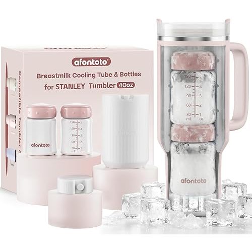 Breast Milk Cooler Compatible with Stanley Cup (40oz), Portable Breastmilk Cooler Fit 40oz Stanley Tumbler for 12H+ Safe Storage, Privacy-Protecting Breastmilk Chiller with 2pcs Milk Storage Bottle
