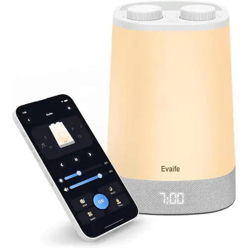 Baby Sound Machine, Nursery Night Light for Kids, Alarm Clock, White Noise Machine for Sleeping, Baby Shusher, OK to Wake Clock for Toddlers, APP Control, Fan Rain Wave, Sleep Trainer