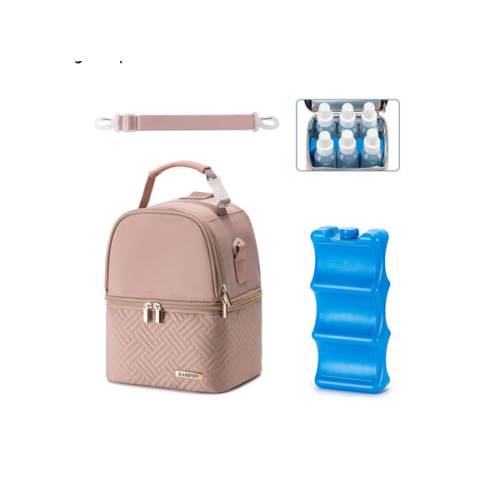 Breastmilk Cooler Bag with Ice Pack Fits 6 Baby Bottles up to 9 Ounce, Breast Milk Pump Cooler Bag with Shoulder Strap for Nursing Mom Daycare, Work, Travel- Pink