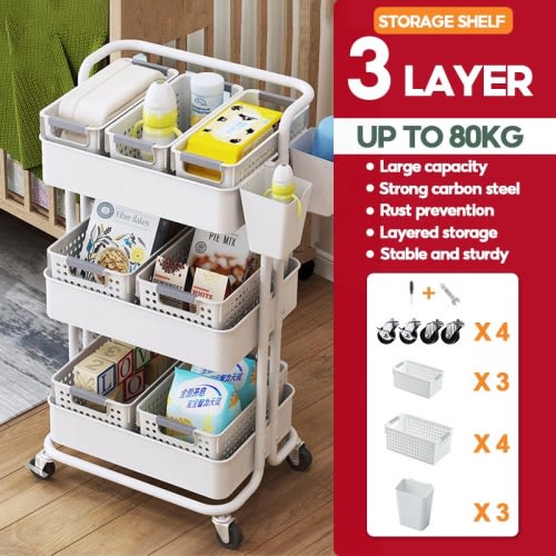 Color White 3Tier Kitchen Utility Trolley Cart Shelf Storage Rack Organizer with Wheels