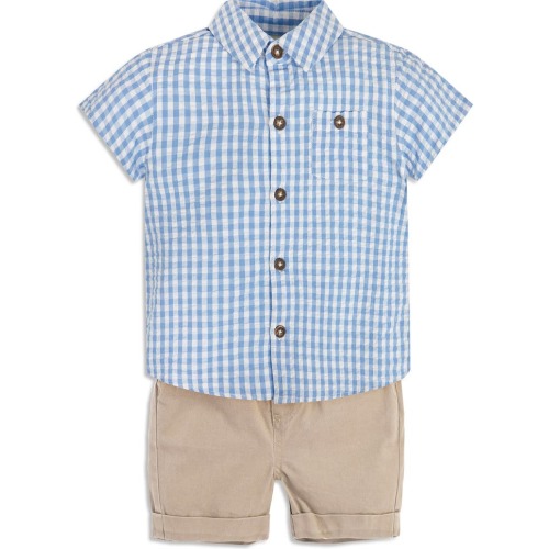 Baby Gingham Check Shirt & Shorts Set, Stone/ Blue