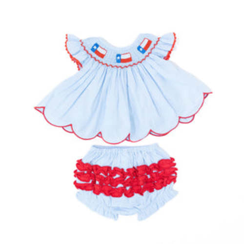 Girls Gingham Texas Flag Diaper Set – 9 months