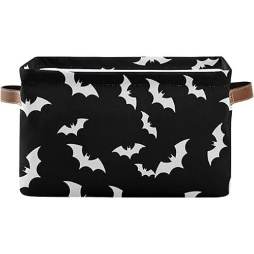 Bat Gothic Rectangular Storage Bin Collapse Canvas Fabric Cartoon Storage Basket with Handles for Organizing Home Kitchen Boys and Girls Toys Office Closet Shelf Baskets