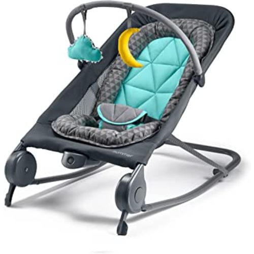 Summer 2-in-1 Bouncer & Rocker Duo (Gray and Teal) Convenient and Portable Rocker and Bouncer for Babies Includes Soft Toys and Soothing Vibrations