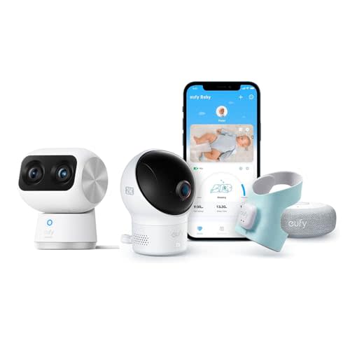 eufy Baby Smart Sock Baby Monitor with 2.4 GHz Wi-Fi, 2K Camera + eufy Security Indoor Cam S350, Dual Cameras, 4K UHD Resolution Security Camera with 8× Zoom and 360° PTZ