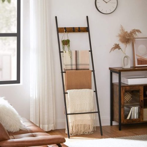 Blanket Ladder, 5-Tier Quilt Ladder,Rustic Brown and Black