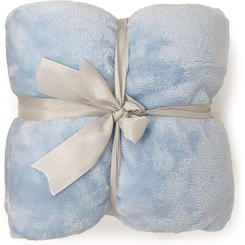 allgala 60x45 Super Soft Flannel Plush Light Weight Throw Blanket-Light Blue-BLK82310