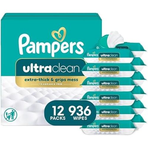 Pampers Ultra Clean Baby Wipes (Previously 'Free & Gentle'), 99% Water, Hypoallergenic, Unscented, 100% Plant Based, Plastic-Free, 936 Baby Wipes Total (12X Flip-Top Packs) [Packaging May Vary]