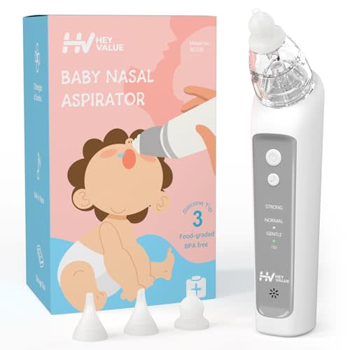 HEYVALUE Nasal Aspirator for Baby, Electric Baby Nose Sucker, Automatic Nose Cleaner with 3 Silicone Tips, Adjustable Suction Level and Music Soothing Function