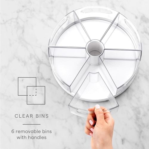 YouCopia Crazy Susan Lazy Susan Organizer, 6 BPA-Free Removable Clear Bins with Handles, Rotating Storage Turntable for Kitchen Cabinet, Pantry and Bathroom Organization,White - Crazy Susan with 6 Removable Bins - Crazy Susan 11"