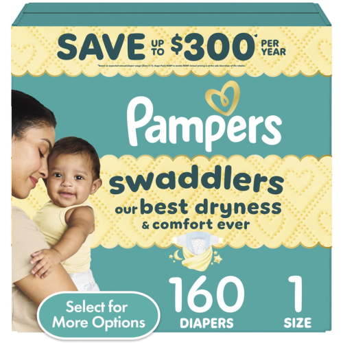 Pampers Swaddlers Baby Diapers Size 1, 160 Count (Select for More Options)