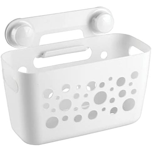 mDesign Hanging Plastic Bath Toy Holder and Organizer - Suction Cup Bathtub or Shower Caddy - Storage Bin Basket for Bathroom Organization - Bath Toy Strainer Bucket for Quick Drying - White