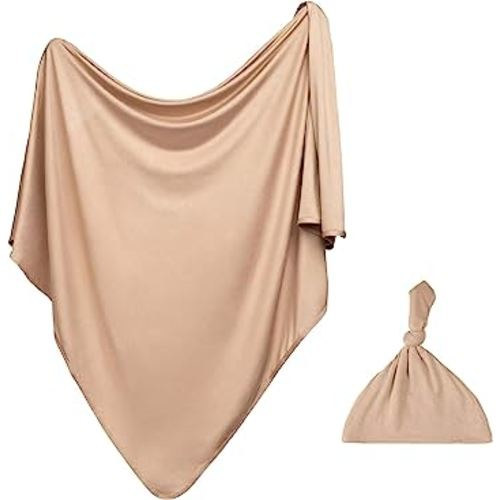 Swaddle Blanket & Hat Set | Receiving Baby Blanket | Soft & Cozy | 47" x 47" Size for Newborns, Infants, and Toddlers (Packaging May Vary) - (Taupe)