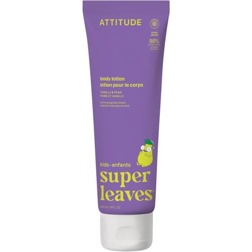 ATTITUDE Body Lotion for Kids, EWG Verifed Moisturizer, Dermatologically Tested, Plant and Mineral Based Cream, Vegan, Vanilla & Pear Scent, 240 mL