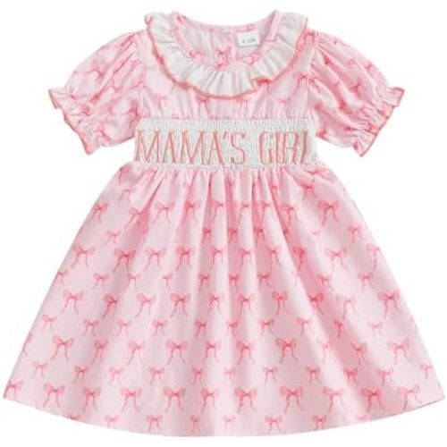 Toddler Girl Dresses Daddys Girl Baby Clothes Infant Bow Print Smocked Princess Dresses Kids Girls Summer Clothes