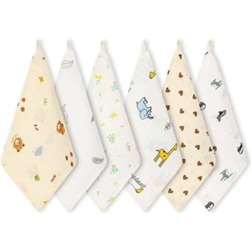 norinori Baby Msulin Washcloths Newborn Face Towel - Baby Muslin Burp Cloths 6Pack Soft Absorbent Natural Cotton Wash Towel 10"X10" Baby Bath Towels Wipes Baby Registry as Shower