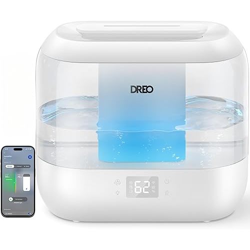 Dreo Smart Humidifiers for Bedroom, Top Fill 4L Supersized Humidifier Large Room with 28 dB, 36H Runtime, Touch/APP/Voice Control, Nightlight, Cool Mist Humidifiers for Baby, Plants, Indoor, White