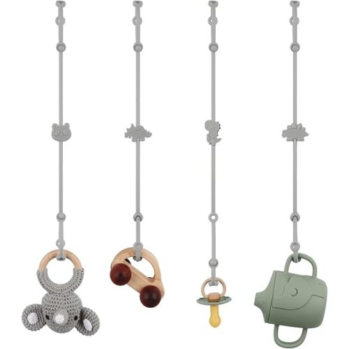 Toy Safety Straps, Kalovin Silicone Adjustable Baby Pacifier Teether Straps, 4 Pack Toy Straps for Strollers, High Chair, Shopping Cart (Light Gray)