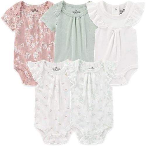 Baby Boy Girl Short Sleeve Romper Infants Outfit New Born Unisex-Baby 100% Cotton Bodysuits 5-Pack 0-12 Month