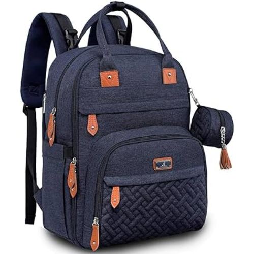 BabbleRoo Baby Diaper Bag Backpack - Waterproof Travel Tote with Changing Pad, Stroller Straps & Pacifier Case - Unisex, Navy Blue