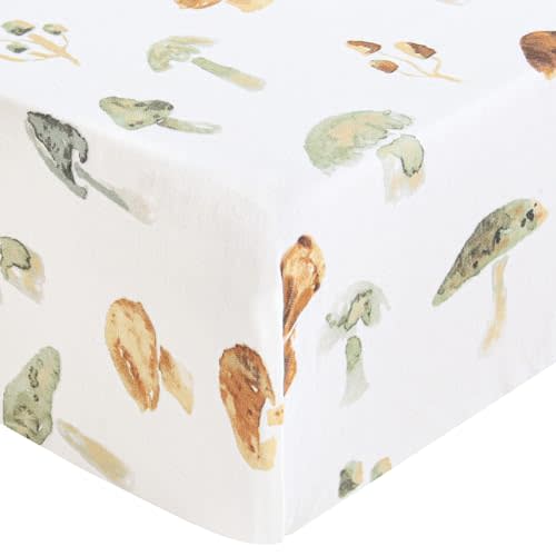 LifeTree Crib Sheets for Baby, Muslin Fitted Crib Sheets Neutral Boys Girls - Toddler Bed Sheet Fits Standard Crib, 70% Viscose from Bamboo and 30% Cotton, Mushroom Pattern, 28in x 52in 