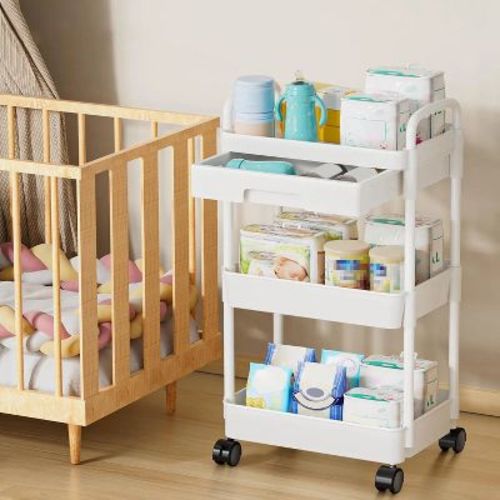 LunaLulinlk Rolling Utility Cart Movable Storage Organizer with Drawer Lockable Wheels,3 Tier
