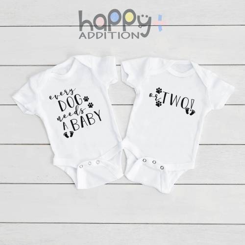Every Dog Needs A Baby Or Two, Bodysuit, Cute Twin s, Dog Lover Gift, Dogs, Twin Baby Gifts, Gift For Twins, Twin Outfit, Long Sleeve