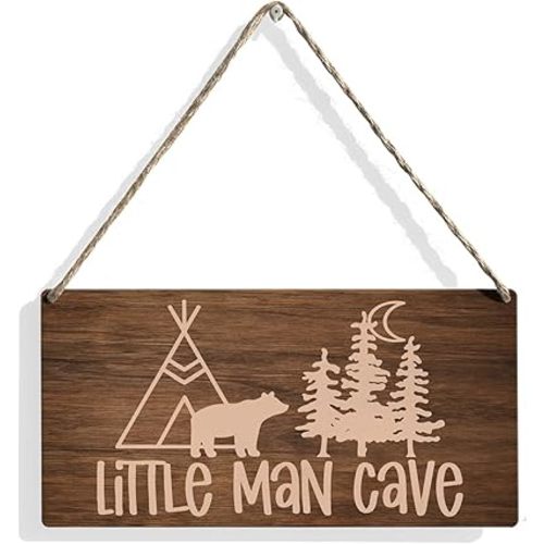 Little Man Cave Sign Woodland Nursery Wall Decor for Baby Boys Nursery Room Decor for Boys Bedroom Farmhouse Sign Rustic Bear Forest Animal Signs 12 × 6 Inch(Wood 4008)