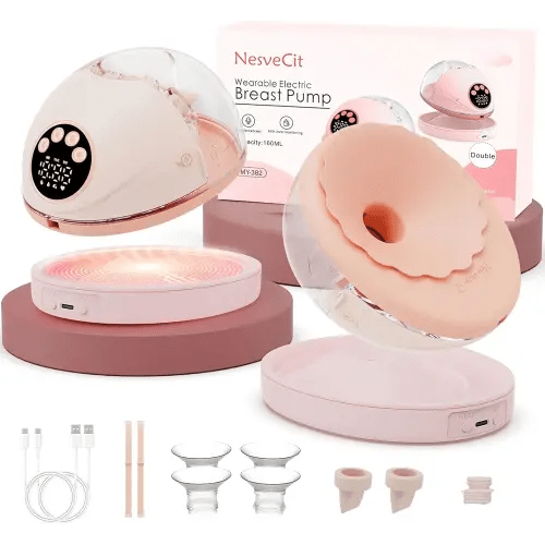 Heated Base Electric Breast Pump Hands Free, Wearable Breastfeeding Pump with Voice Reminder & Auto-Stop Fuction, 6 Modes/12 Levels Hospital Grade Suction with Flange Sizes 19/21/24mm, 2 Pack Pink