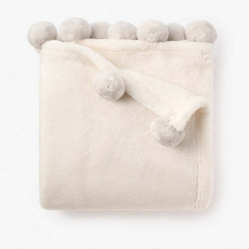 Pale Gray Pom Trim Fleece Baby Stroller Blanket GRAY / 30X40