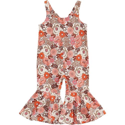 Emmababy Baby Girl Bell Bottoms Romper Toddler Floral Overalls Suspender Flare Pants Sleeveless Strap Jumpsuit Fall Clothes