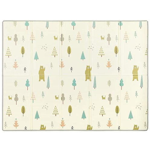 Dream On Me Play Time Reversible Baby Play Mat Foldable Extra Large Thick Foam Crawling Playmats for Toddlers Waterproof Portable Playmat Yoga/Picnic/Game Mat Indoor/Outdoor, Cloud and Jungle Bear - Multi- Cloud+Jungle bear print