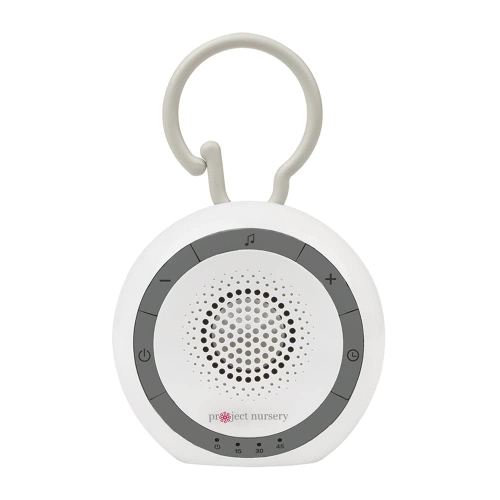 Project Nursery Portable Sound Soother for Baby, White Noise Sound Machine and Sleep Soother with 4 Natural Sounds and 2 Lullabies, Sleep Timer, Volume Control and Flexible Clip, White