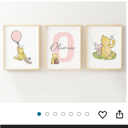 Personalized Winnie Nursery Name Print Set, Classic A.A. Milne Wall Art, Custom Baby Name Wall Decor, Pooh Bear Boy Girl Toddler Room Artwork, Prints Made Perfect, Unframed(13x19, Set Of 3)